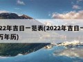 2022年吉日一览表(2022年吉日一览表万年历)